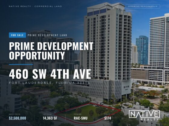 Prime development land for sale at 460 SW 4th Ave in Downtown Fort Lauderdale's TREDD District