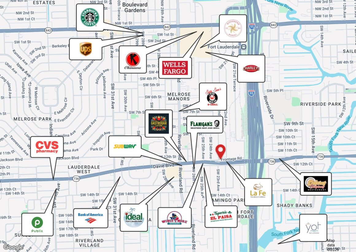Map of retail and amenities near 2211 Davie Blvd, Fort Lauderdale